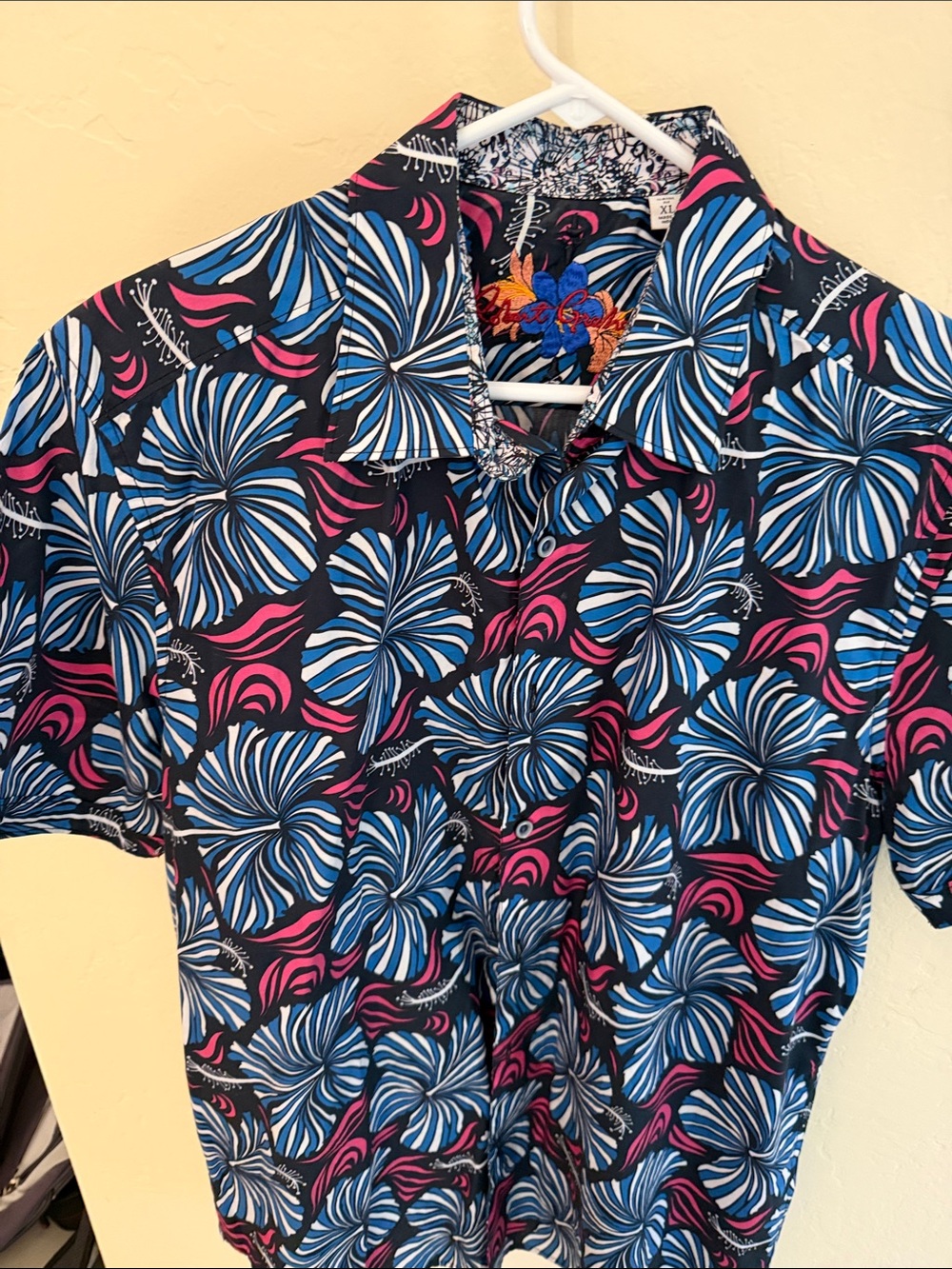 Robert Graham Navy Shirt with Blue & Pink Swirl Floral Print